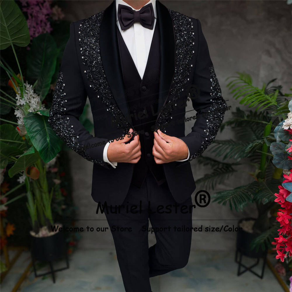 Men'S Style Formal Wear - Sparkly Crystals Beaded Suits Men Slim