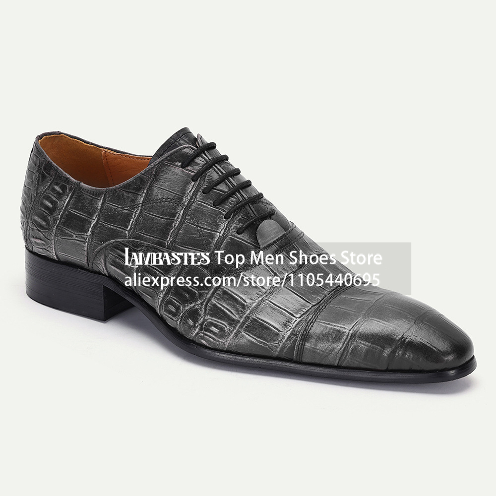 Scale - Men Formals & Ethnic Wear - Black Crocodile Print Lace Up Oxfords