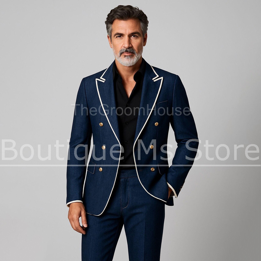 Men Denim Double Breasted 2 Pi - Men Formal Party Wear Outfit review and price