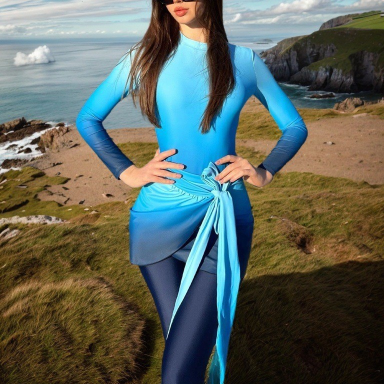 Blue Long Sleeve Swimsuit High - Slim Fit Suit Set review and price