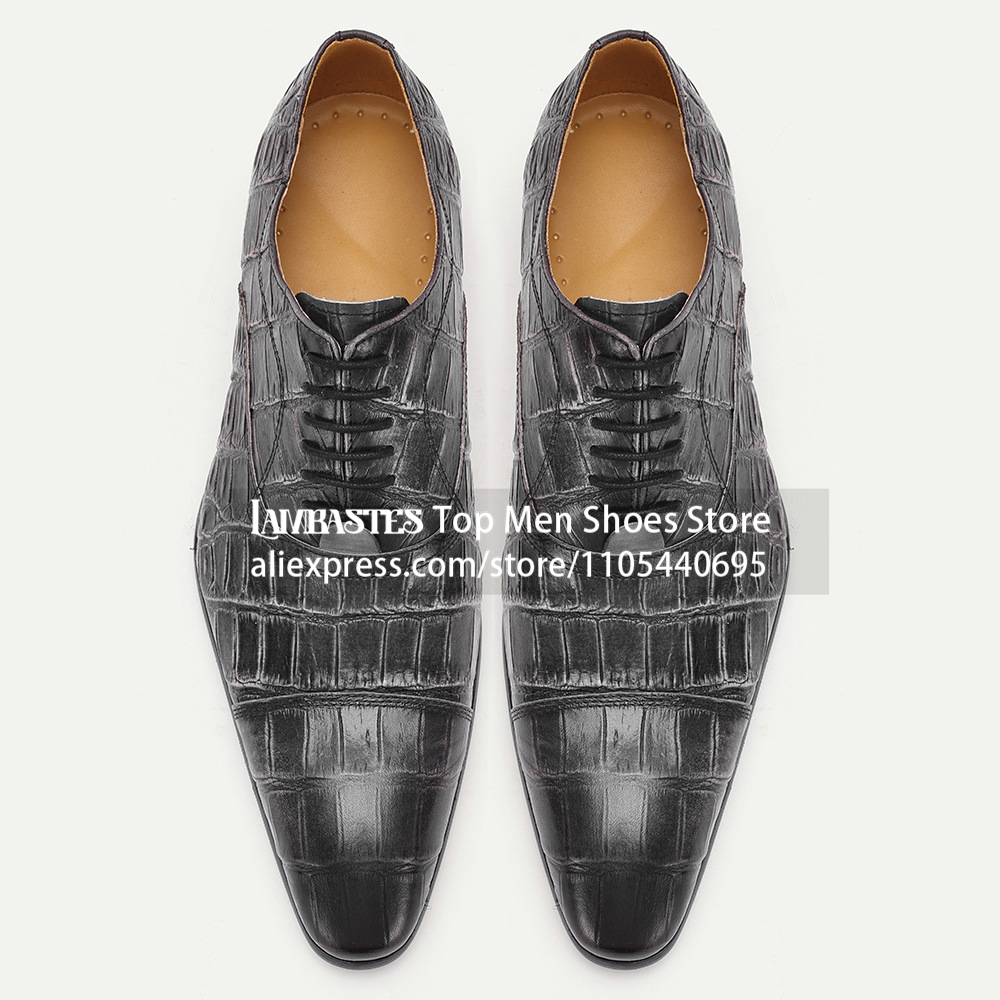 Black Crocodile Print Lace Up  - Scale - Men Formals & Ethnic Wear review and price